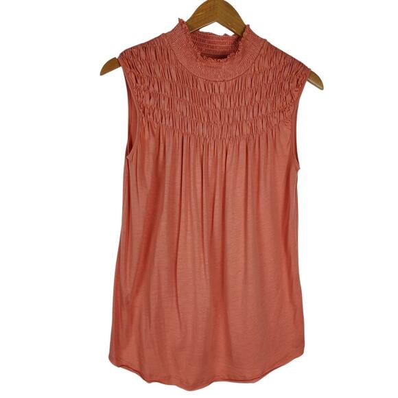 Sundance Everyday Essence Smocked Mock Neck Top Size M Sleeveless Cotton Lyocell - Picture 1 of 11